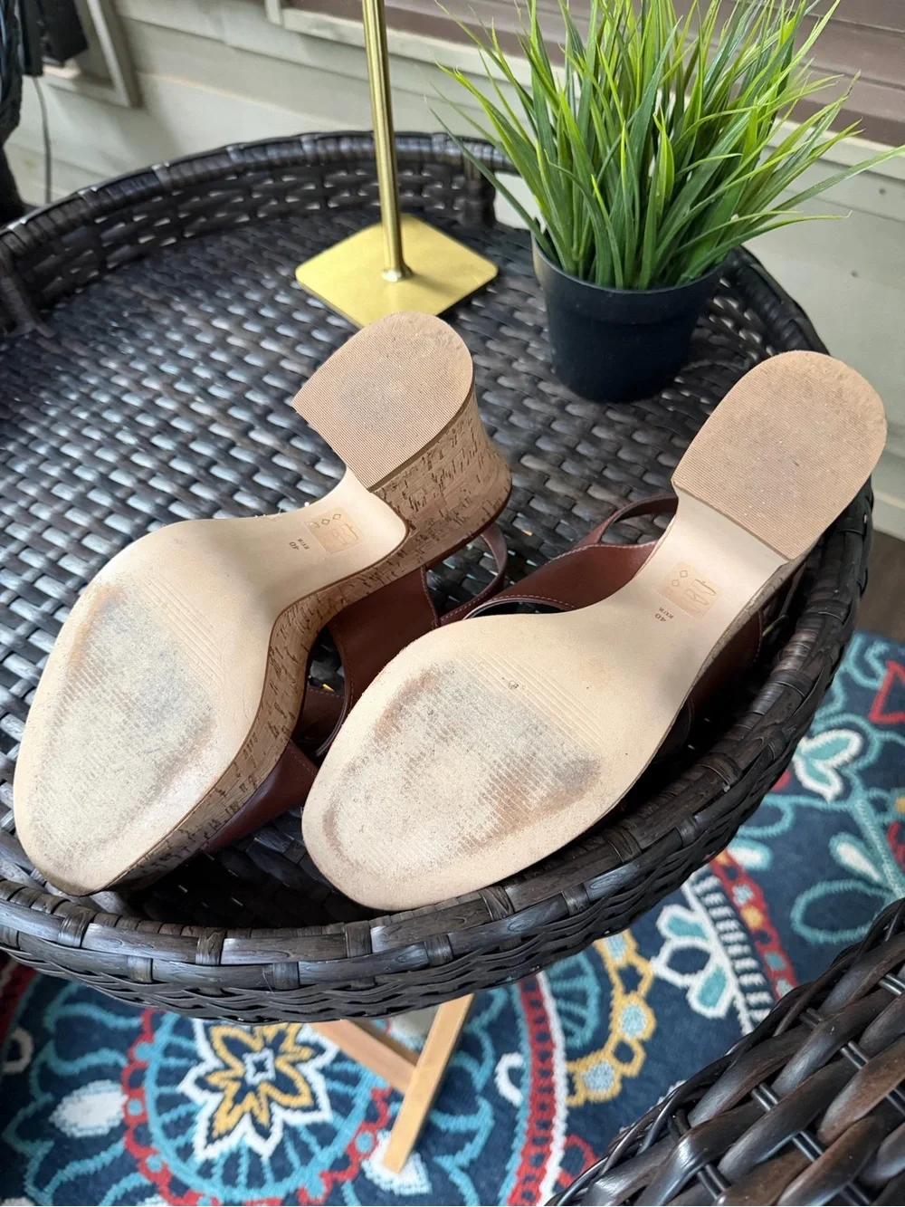 Anthropologie Leather Cork Platform Slingback Shoes Size EU 40/US 9